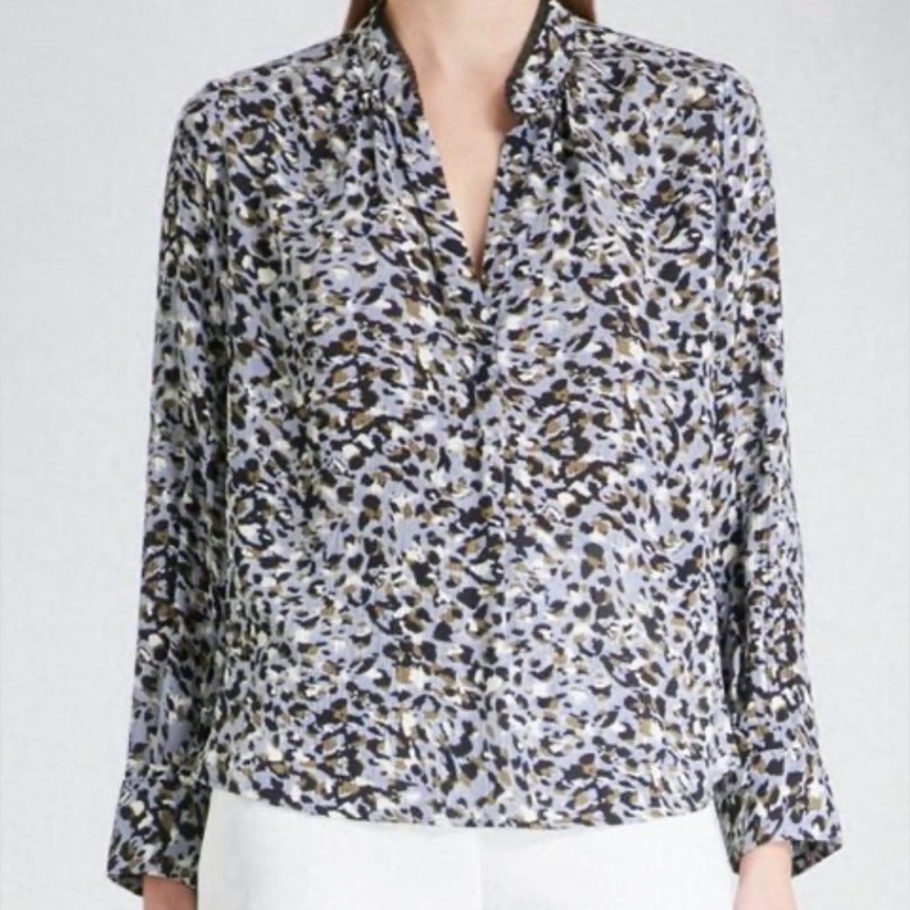 Zadig & Voltaire Tink Leo Crinkle Lace Collar Blouse XS animal print lace luxury